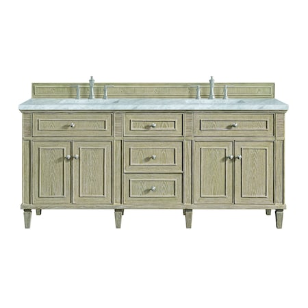 James Martin Vanities 72'' Double Vanity, Whitewashed Oak w/ 3 CM Carrara White Marble Top 424-V72-WWO-3CAR